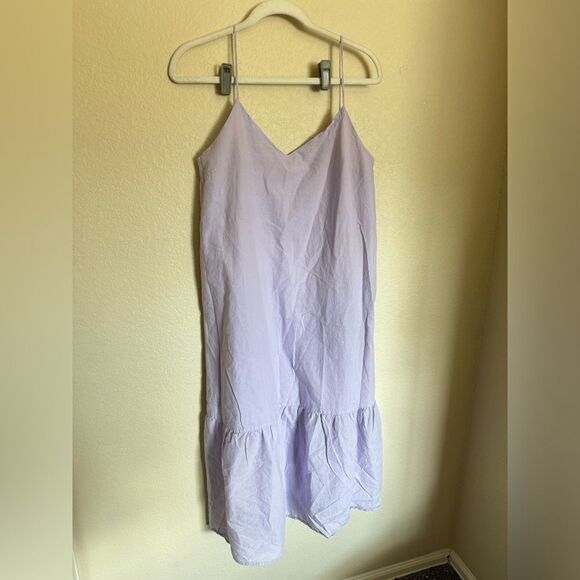 ZARA Cotton‎ Midi Dress Sz Medium Pastel Purple Lavender Strappy Tiered Flowy - Picture 1 of 6